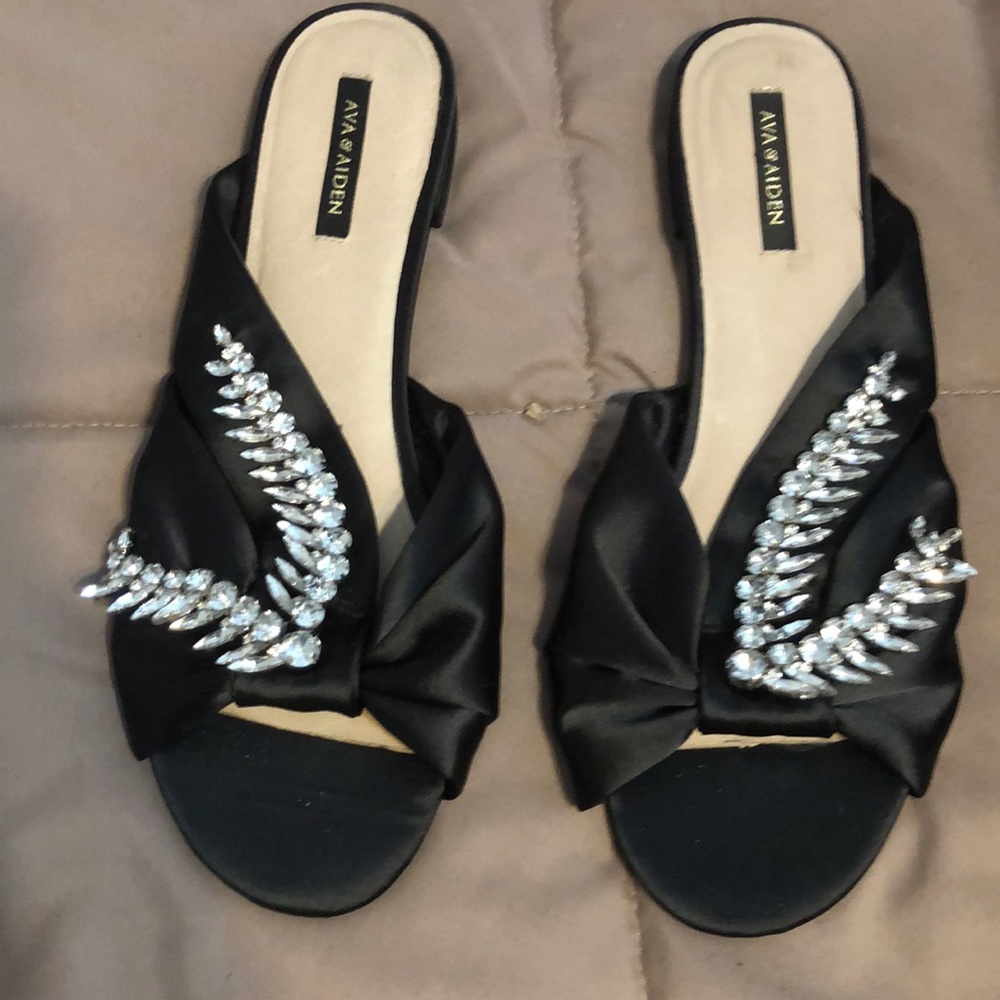Black satin flat
